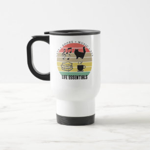 Life Essentials Cats, Tea, Books, Music Vintage Travel Mug