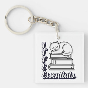 LIFE Essentials Word Art   Books & Cats Lovers Keychain