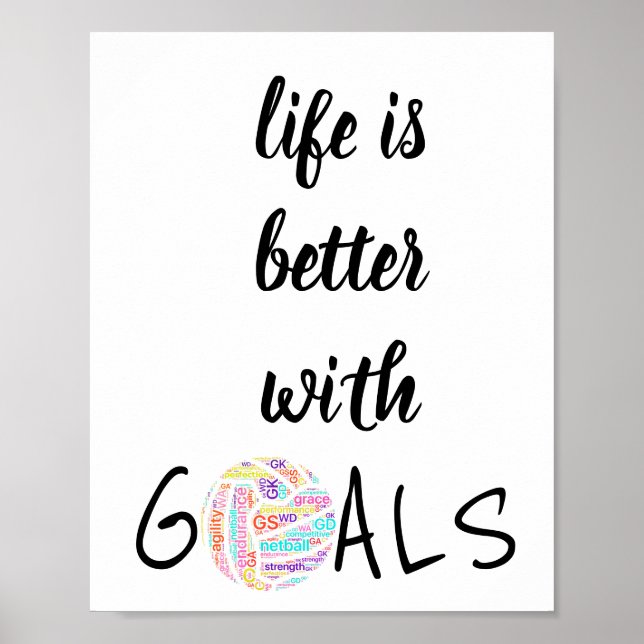Life Goals Motivational Netball Quote Poster (Front)