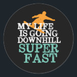 Life Going Downhill Super Fast Funny Snowboarding Classic Round Sticker<br><div class="desc">My Life Is Going Downhill Super Fast. Funny vintage and retro snowboarding design for those who love winter sports and outdoor adventure. Cool snowboard extreme sport merchandise for your next ski trip on the snow mountain. Great design to wear for your winter holiday and vacation. Great souvenir to bring home...</div>