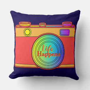  Life Happens Camera Image    Throw Pillow