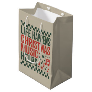 Life Happens Christmas Music Helps Funny Retro  Medium Gift Bag
