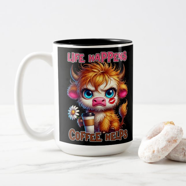 Life Happens Coffee Helps  Two-Tone Coffee Mug (With Donut)