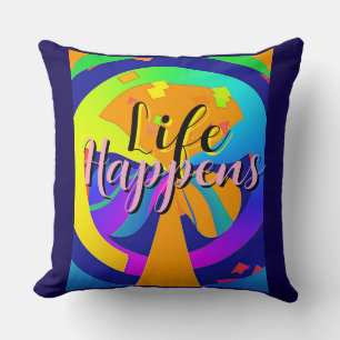Life Happens Rainbow Print Throw Pillow