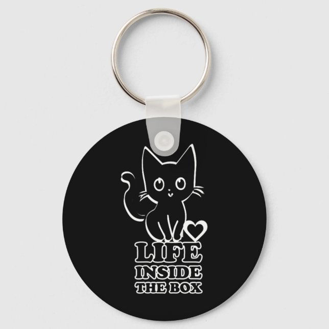 Life Inside The Box - Black Kitty Cat  Keychain (Front)
