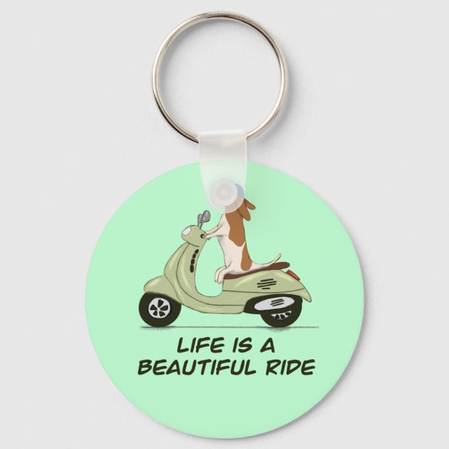 Life is a beautiful ride - Dog on Vespa - Green Keychain (Front)