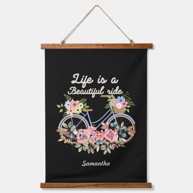 Life is a Beautiful Ride Spring Floral Bicycle Hanging Tapestry (Front)