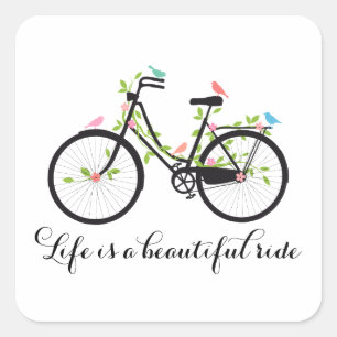 Life is a beautiful ride, vintage bicycle square sticker