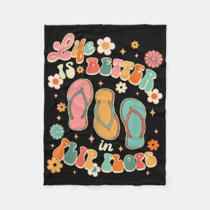 Life Is A Better In Flip Flops Hello Summer Beach  Fleece Blanket