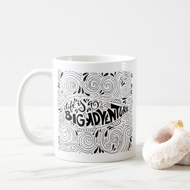 Life Is A Big Adventure Hand Lettered Quote Mug (With Donut)
