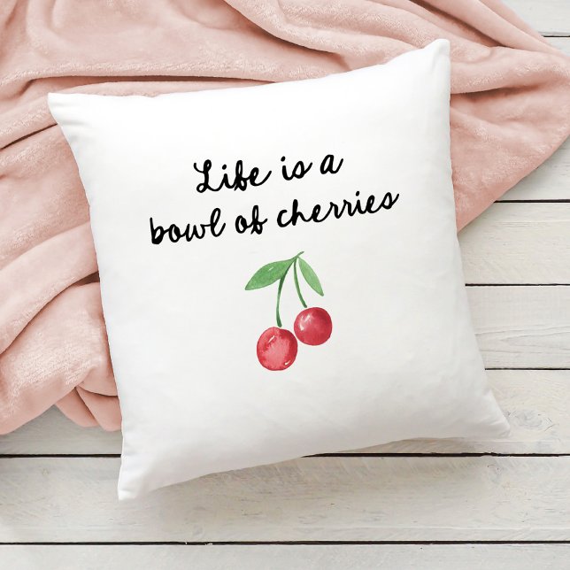 Life is a Bowl of Cherries | Cute Retro Script Throw Pillow (Creator Uploaded)