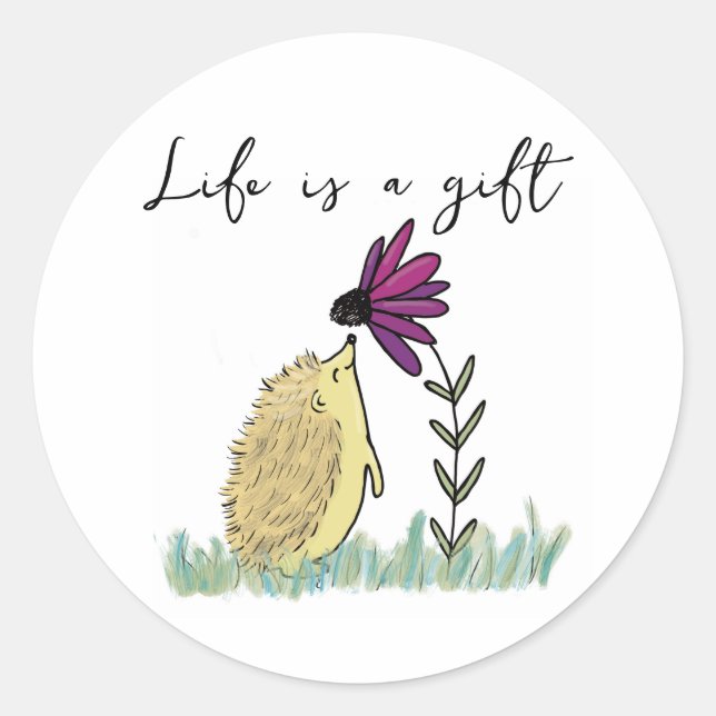 Life is a Gift Hedgehog and Coneflower Sticker (Front)