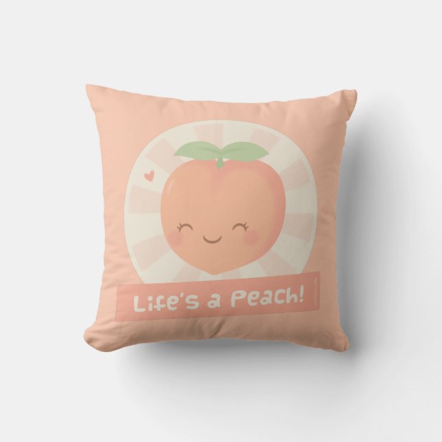 Life is a Peach Cute Pun Food Humour Throw Pillow (Front)