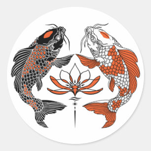 Life is about balance. Two koi and water lily Classic Round Sticker