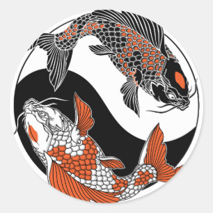 Life is about balance. Two koi and yin yang symbol Classic Round Sticker