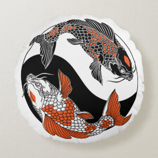 Life is about balance. Two koi and yin yang symbol Round Pillow