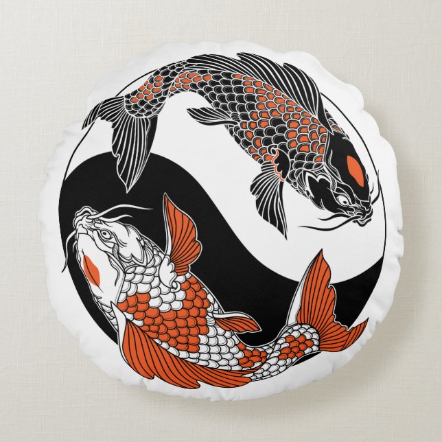 Life is about balance. Two koi and yin yang symbol Round Pillow (Front)