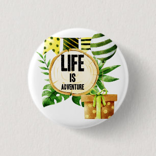 Life Is Adventure - Green And Gold Nature Party 1 Inch Round Button