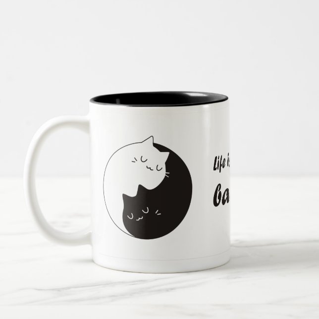 Life is all about balance Cat Yin Yang Two-Tone Coffee Mug (Left)