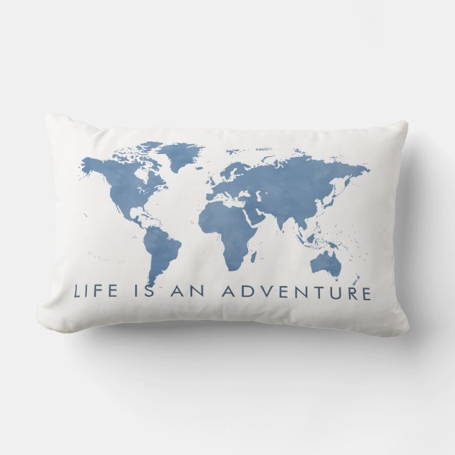 Life is an Adventure Blue World Map Baby Kids Lumbar Pillow (Front)