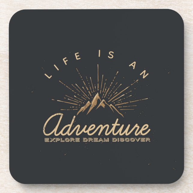 Life is an Adventure Mountain with Golden Sunrays Coaster (Front)