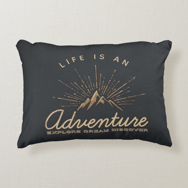 Life is an Adventure Mountain with Sunrays Accent Pillow (Front)
