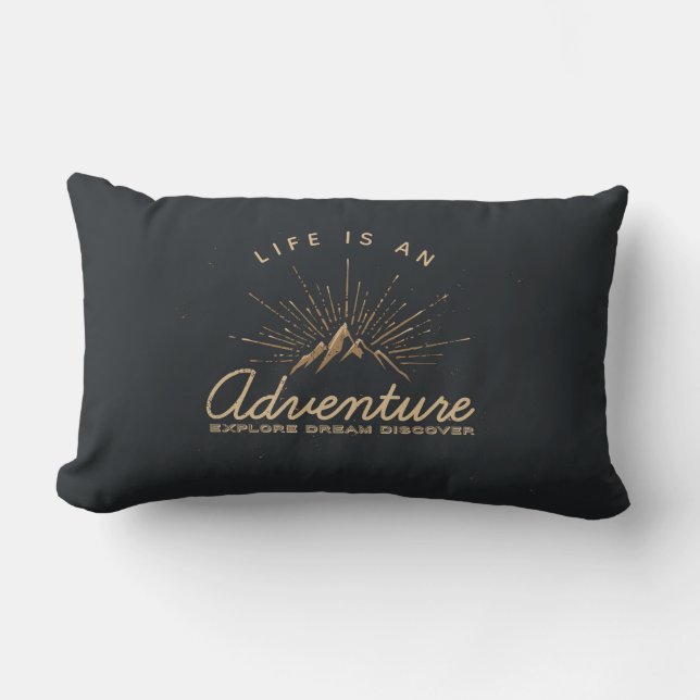 Life is an Adventure Mountain with Sunrays Lumbar Pillow (Front)