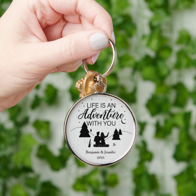 Life is an adventure with you custom couple names keychain (Hand)
