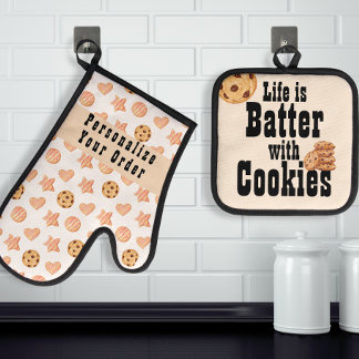 Life is Batter with Cookies Watercolor Choc. Chip Oven Mitt & Pot Holder Set