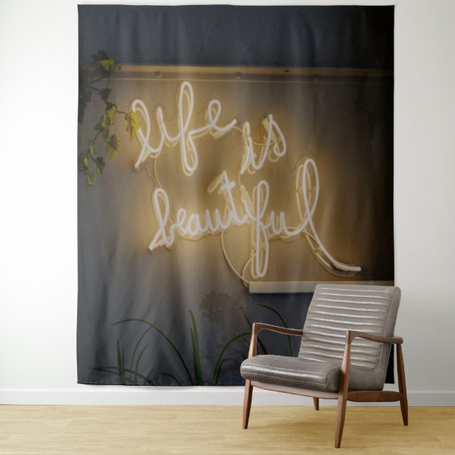 Life is Beautiful Neon Lights Tapestry (In Situ)