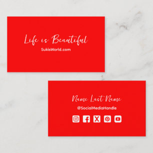 Life is Beautiful Red Blog Website Social Media Business Card