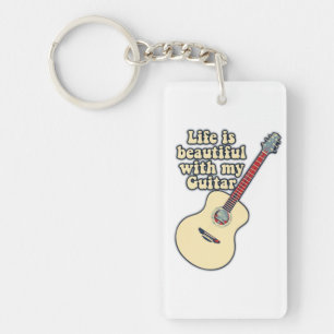 Life is beautiful with my guitar. positive words keychain