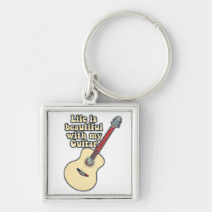Life is beautiful with my guitar. positive words keychain
