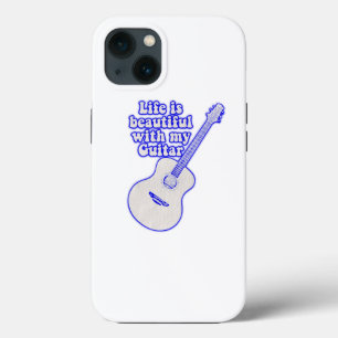 Life is beautiful with my guitar. vintage blue iPhone 13 case