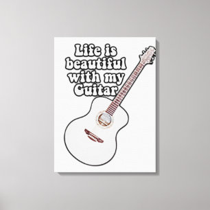 Life is beautiful with my guitar. vintage colourfu canvas print
