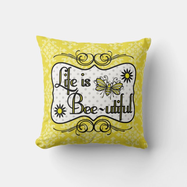 Life is Bee-utiful Personalized Pillow (Yellow) (Front)