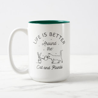 Life is Better Around The Cat and Plants Two-Tone Coffee Mug