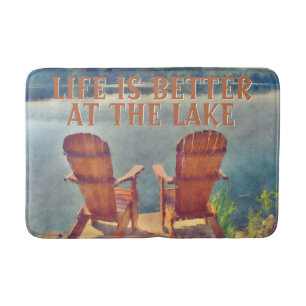 Life Is Better At Lake Watercolor Painting Bath Mat