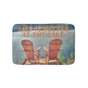 Life Is Better At Lake Watercolor Painting Bath Mat