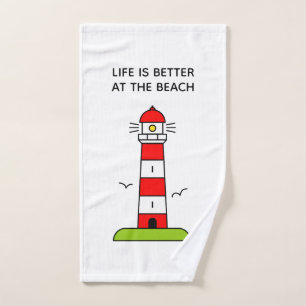Life is better at the beach cute lighthouse print hand towel