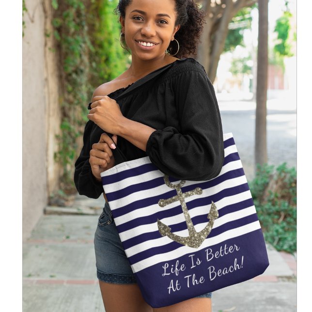 Life is Better At The Beach Nautical Beach Bag (Creator Uploaded)