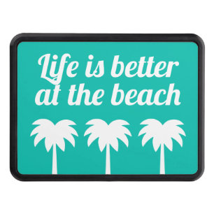 Life is better at the beach palm tree silhouettes trailer hitch cover