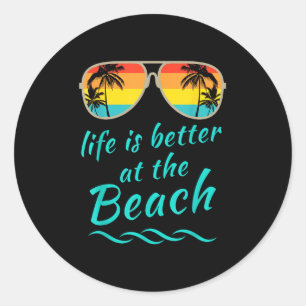 Life Is Better At The Beach Retro Palm Trees Summe Classic Round Sticker