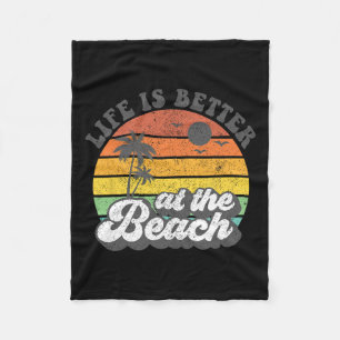 Life Is Better At The Beach Retro Summer Vacation Fleece Blanket
