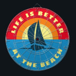 Life is better at the beach sailing ship sunset dartboard<br><div class="desc">Life is better at the beach sailing ship sunset Dart Board. Beautiful wall decor for beach home, house party, office, college dorm, wedding, garden, bar, cafe, cool mancave etc. Fun Birthday gift idea for friends, family, sailor, skipper, boat captain, fisher, boat owner etc. Personalized professional dartboards with seaside design. Fun...</div>