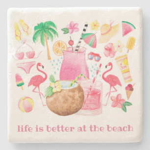 Life is better at the beach stone coaster