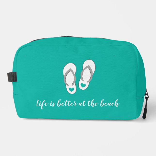Life is better at the beach turquoise blue custom dopp kit (Front)