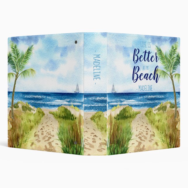 Life is Better at the Beach Watercolor Monogram Binder (Background)