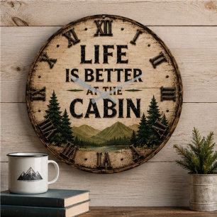 Life Is Better at the Cabin Mountain Lake House Large Clock