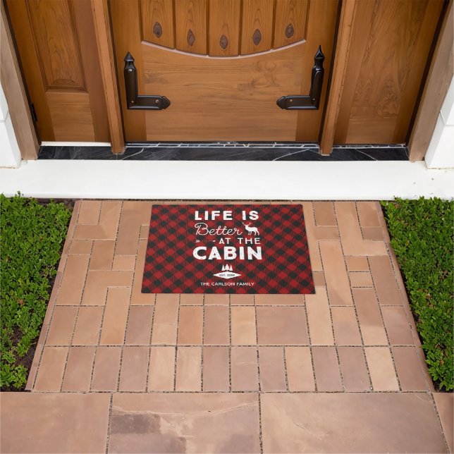 Life is Better at the Cabin Rustic Family Name Doormat (Outdoor)
